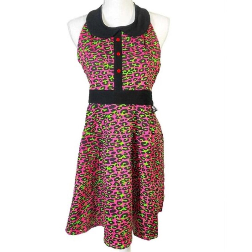 Sourpuss  Retro Bright Pink Leopard Animal  Print Full Apron New